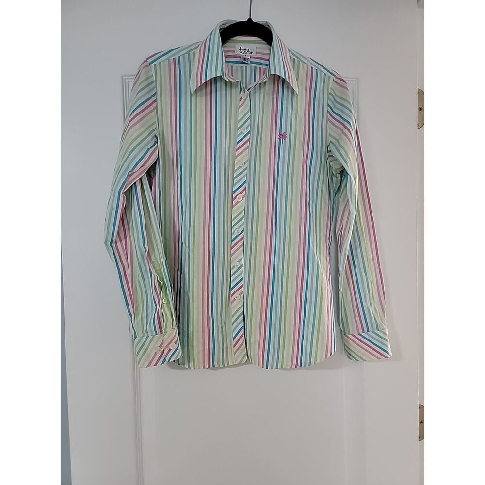 Lilly Pulitzer Striped Pastel Long Sleeved Button Down Shirt Size 8